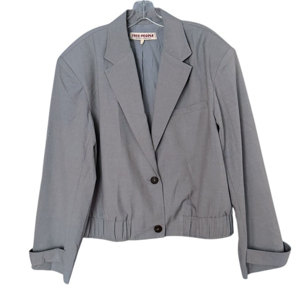 Free People Agnes Blazer Bomber Jacket Women's Med Grey Preppy Minimalist NEW - Picture 2 of 7